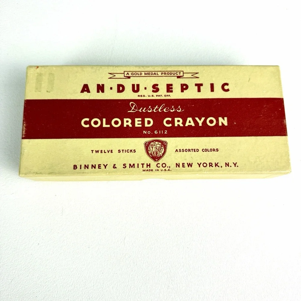 Vintage Binney & Smith An-Du-Septic Dustless Chalk 12 Colors Sticks in Box #6112